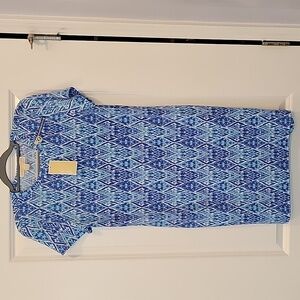 MICHAEL Michael Kors Zipper Logo Neckline Blue White Medium Mini Dress NWT